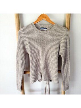 NWT ROWE Ribbed Tie Back Sweater Beige Wool Blend Long Sleeve Size 20 Medium